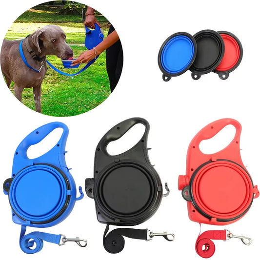 Sinsky 5 in 1 Automatic Retractable Dog Leash Multifunctional Nylon Dog Leash with Dispenser Water Bottle Bowl Dog Leash Leads